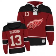 Old Time Hockey Detroit Red Wings NO.13 Pavel Datsyuk Men's Jersey (Red Authentic Sawyer Hooded Sweatshirt)