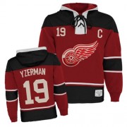 Old Time Hockey Detroit Red Wings NO.19 Steve Yzerman Men's Jersey (Red Authentic Sawyer Hooded Sweatshirt)